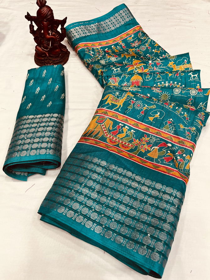 Wow Qalamkari Dola Silk With Jacquard Sequence Non Catalog Saree
